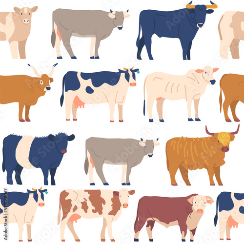Seamless Pattern With Cows And Bulls Perfect For Textiles, Wallpapers, And Stationery. Fun, Lively, And Playful Design Generative AI