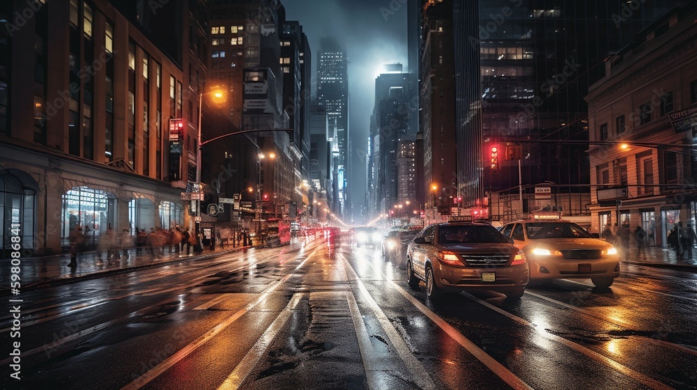 Busy urban city at night