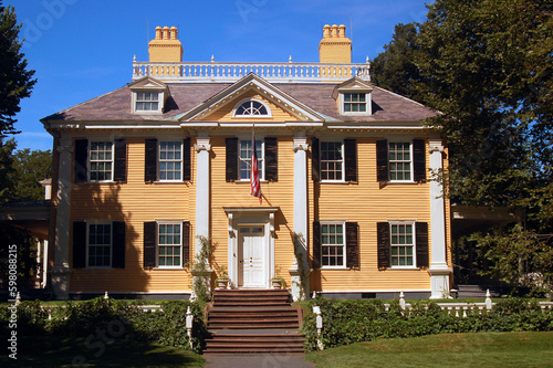 The yellow and was the home to the author historic Henry Wadsworth Longfellow House in Cambridge Massachusetts