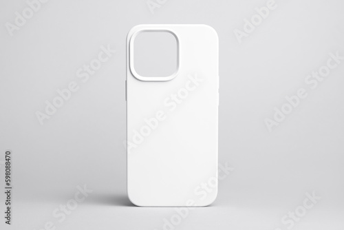 white case for iPhone 14 and 13 Pro Max isolated on grey background, phone cover mock up