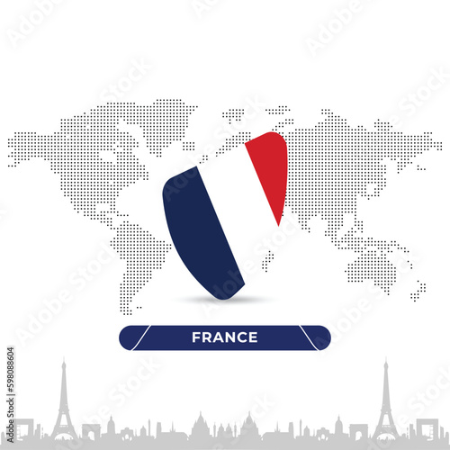 France Creative Rugby Badge in flag design on France landmarks background for a sports tournament, this vector for sports match template or banner in vector illustration. Fully editable EPS.