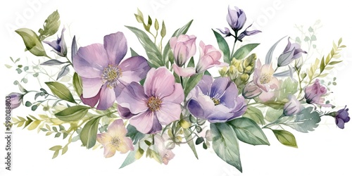 Boho Florals  Colorful Watercolor Botanical Design Collection on White, Generative AI
