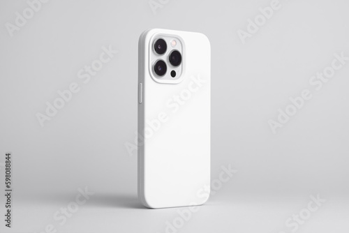 iPhone 14 and 13 Pro Max in white case back side view isolated on grey background, phone cover mock up