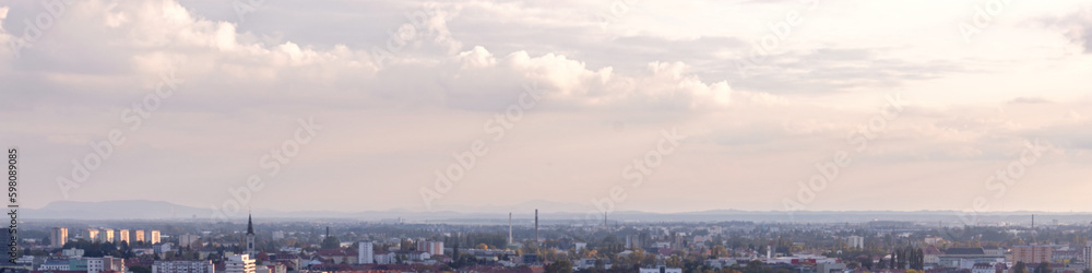 Urban Linkedin banner with view of city from height and distant sky horizon