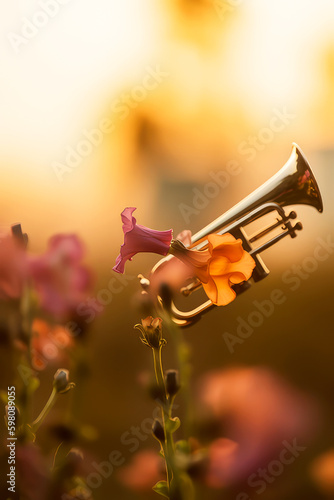 trumpet and flowers, ai