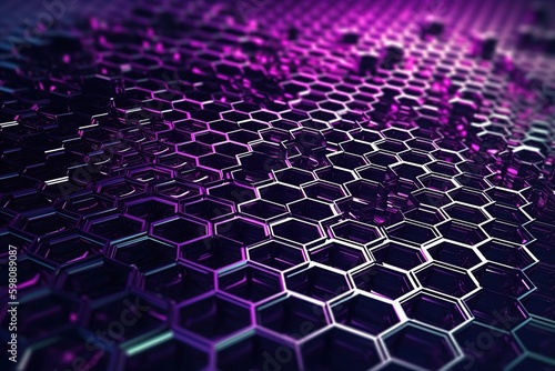 Network connection concept violet honeycomb shiny background. Futuristic Abstract Geometric Background Design Made with Generative AI 