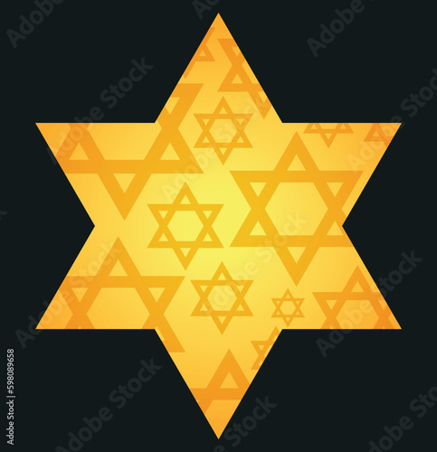 Gold Star of David, isolated on dark background. Vector illustration.