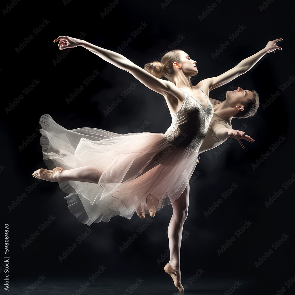 ballerina performing a pas de deux with a partner, ai