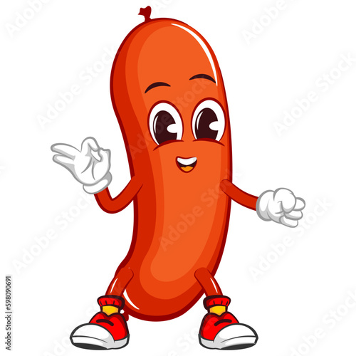 vector mascot character illustration of a sausage giving an ok sign