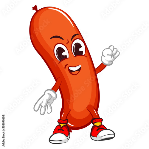 mascot character vector illustration of a sausage with a mustache is excited