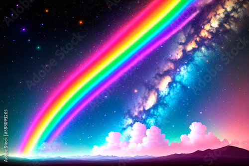 Rainbow on the background of space. Generative AI.