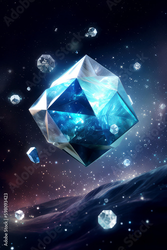 A surreal digital artwork of a diamond galaxy, with stars and planets made of diamonds, ai © Fatih Nizam