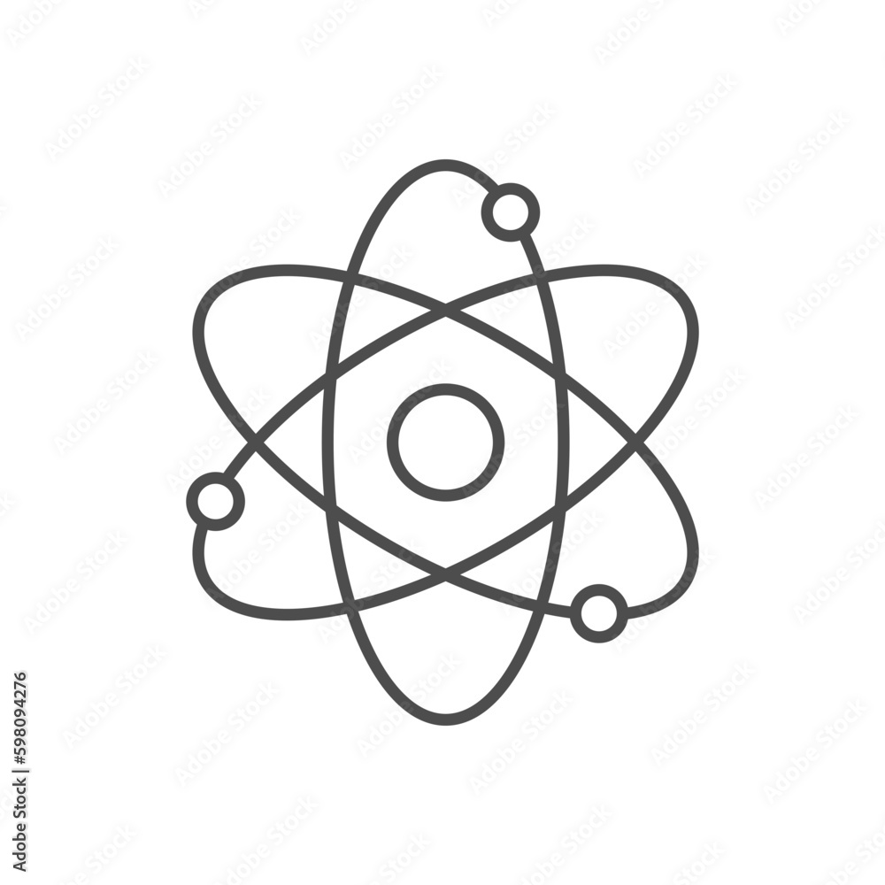 Atom related vector line icon. Vector outline illustration Isolated on white background. Nuclear energy source. Atom core with electrons orbits. Science, physics and chemistry symbol. Editable stroke Atom related vector line icon. Vector outline illustration Isolated on white background. Nuclear energy source. Atom core with electrons orbits. Science, physics and chemistry symbol. Editable stroke