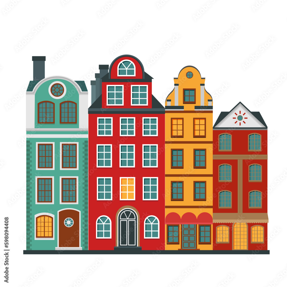 Vector illustration of the old buildings of Stockholm. Isolated on a white background.
