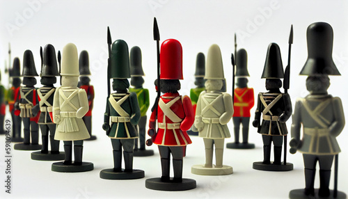 Collection of traditional toy soldiers. Multicolor Army Toy Model For Kids. on solid white background Ai generated image photo