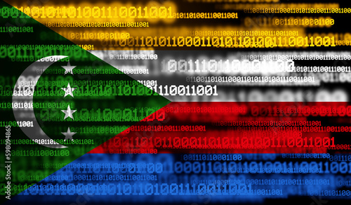 Flag of Comoros on binary code. Modern technology concept 