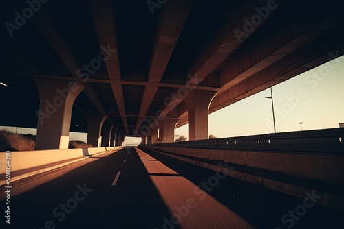empty highway bridge, low angle view of bridge, created with AI, generative AI, AI © RMKD