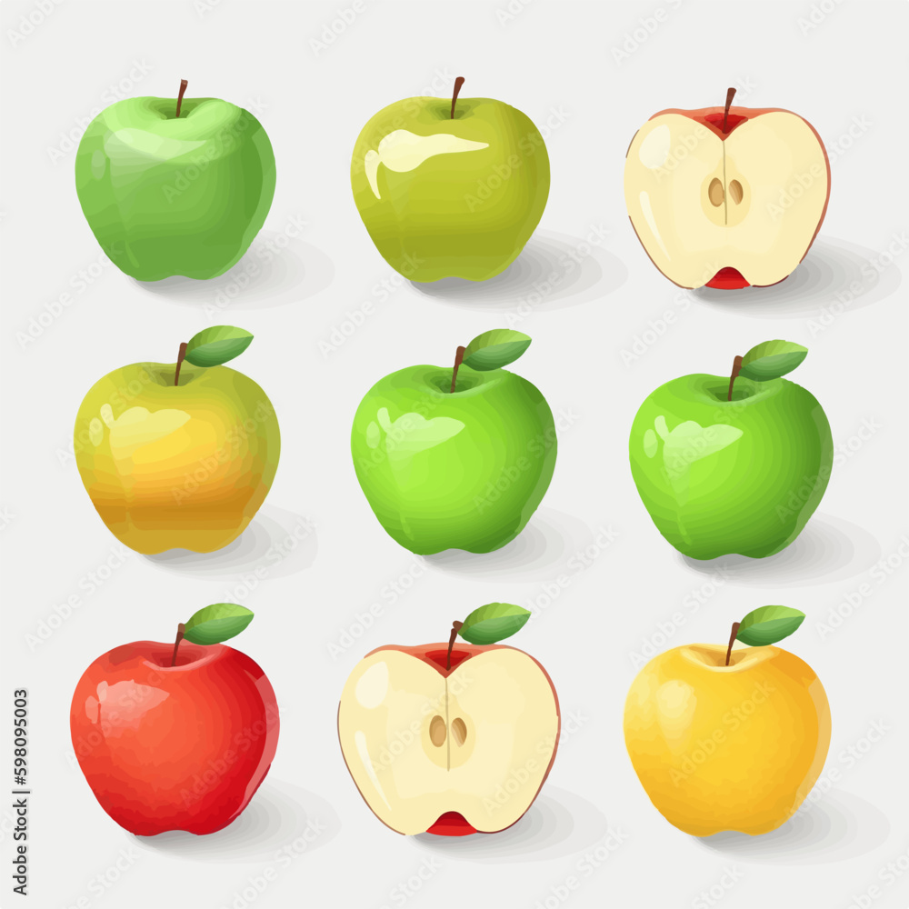 A group of red apples with a realistic, detailed style A group of red apples with a realistic, detailed style