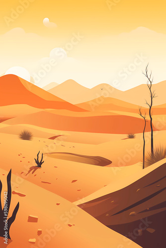 A desert scene with a desert scene flat illustration