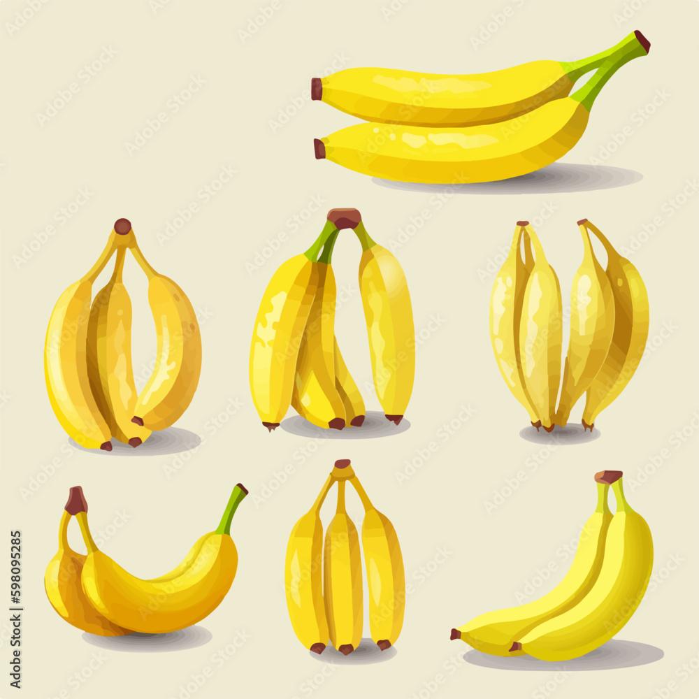 Set of cute cartoon banana illustrations.