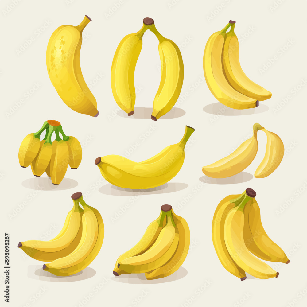 A set of banana vector icons in different styles.
