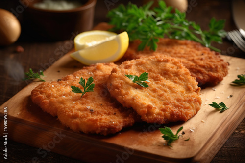 Golden Fried Austrian Schnitzel, AI Generated
