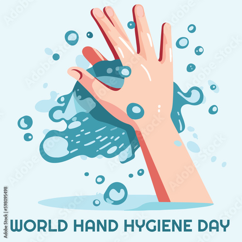 vector two hand wash with water splash with soft blue background. world hand hygiene day 5 may