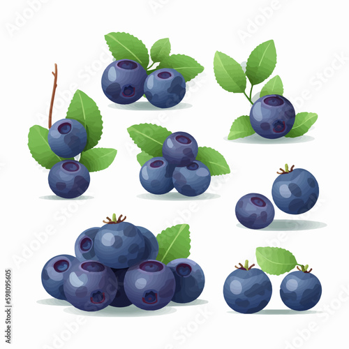 A set of blueberry illustrations in a minimalist style