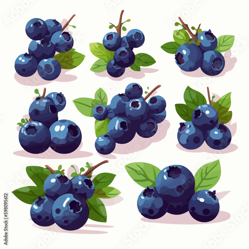 A set of blueberry icons in flat vector style