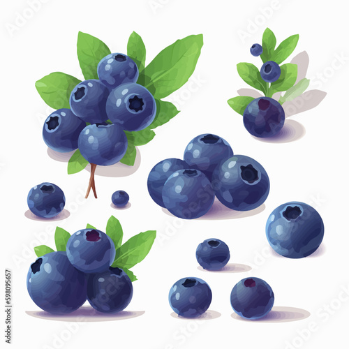 A series of blueberry illustrations with a dreamy atmosphere