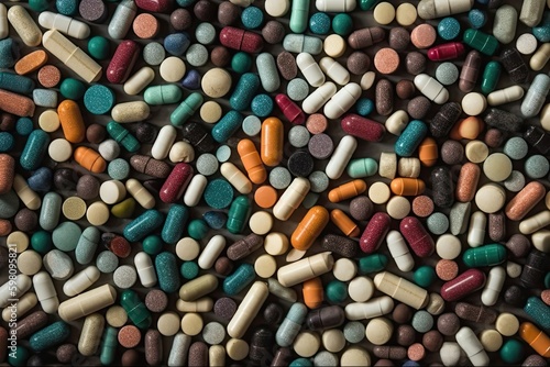 Multi Colored Pills Background Generative AI photo