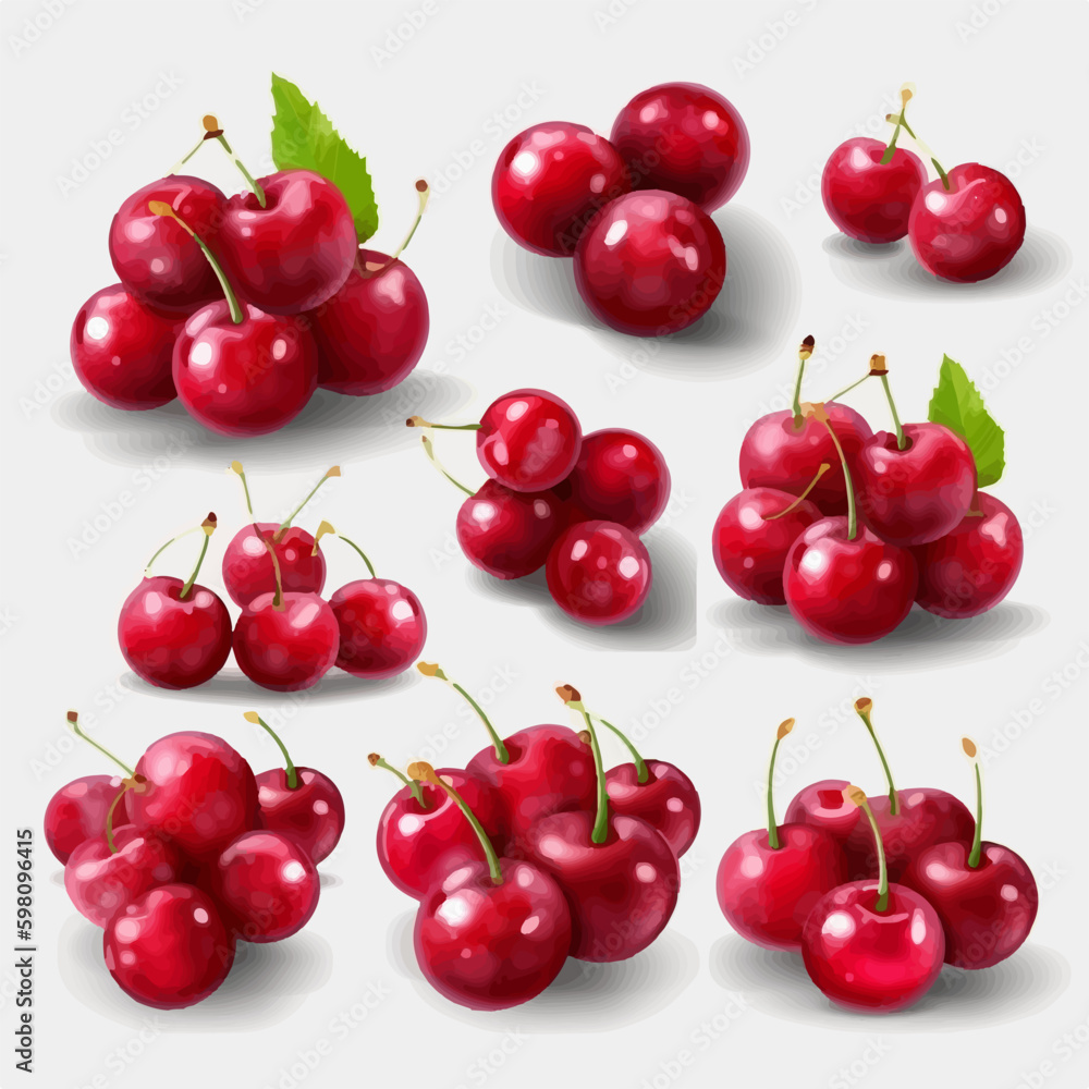 Vector Cherry illustration with a realistic, detailed style. Vector Cherry illustration with a realistic, detailed style.