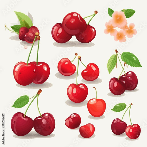 A pack of realistic Cherry illustrations in vector format.
