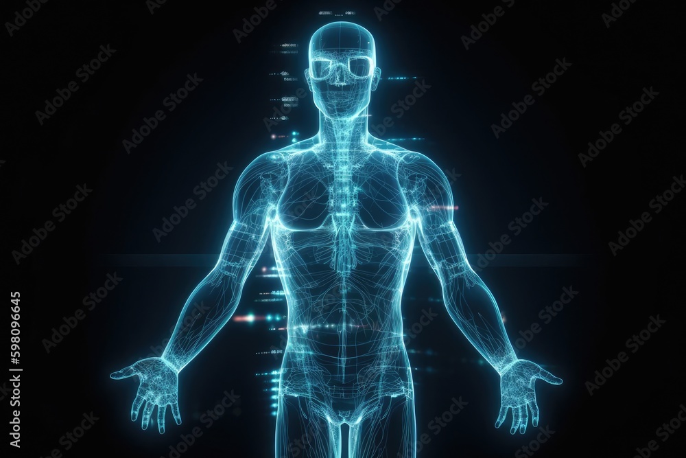 Blue Medical Hologram Technology Background Generative AI