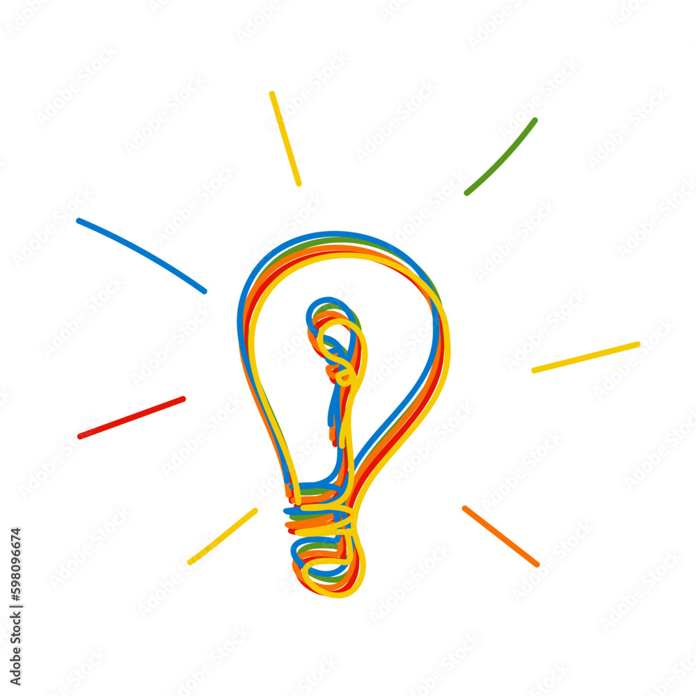 Light bulb shining line doodle icon. Idea symbol, creativity, invention concept. Colorful vector illustration isolated on white background Generative AI Light bulb shining line doodle icon. Idea symbol, creativity, invention concept. Colorful vector illustration isolated on white background Generative AI