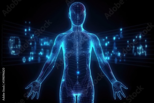 Blue Medical Hologram Technology Backdrop Generative AI