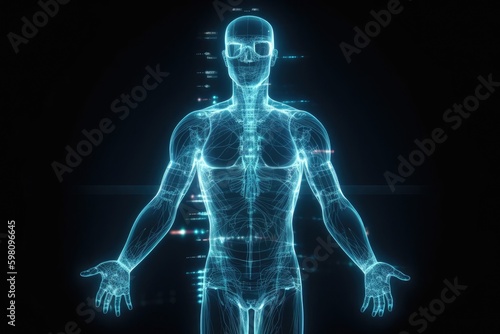 Blue Medical Hologram Technology Background Generative AI