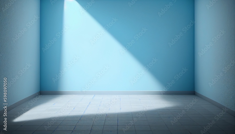Light blue empty wall and smooth floor with interesting light glare. Background for the presentation Hyperrealistic Light blue empty wall and smooth floor with interesting light glare. Background for the presentation Hyperrealistic