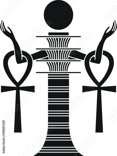 BLACK Ankh  the key to life and Djed Egyptian Eternal Sun - vector 