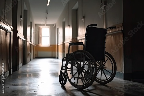 Patient Wheelchair In Hospital Backdrop Generative AI