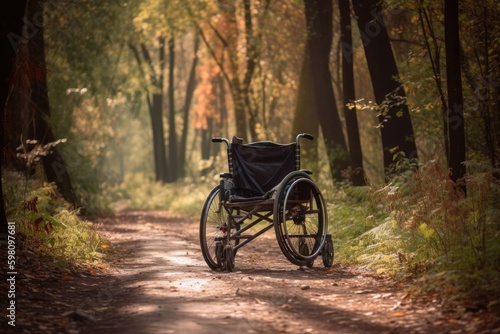 Disabled Patient Wheelchair In Park Background Generative AI