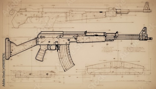 AK-47 Blueprint illustration, schematic, ai, ai generative, illustration