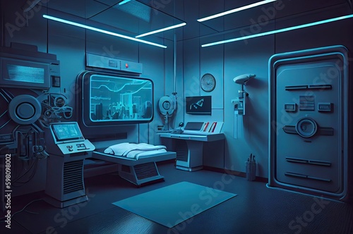 Furturistic Blue Clinic Bedroom Generative AI photo