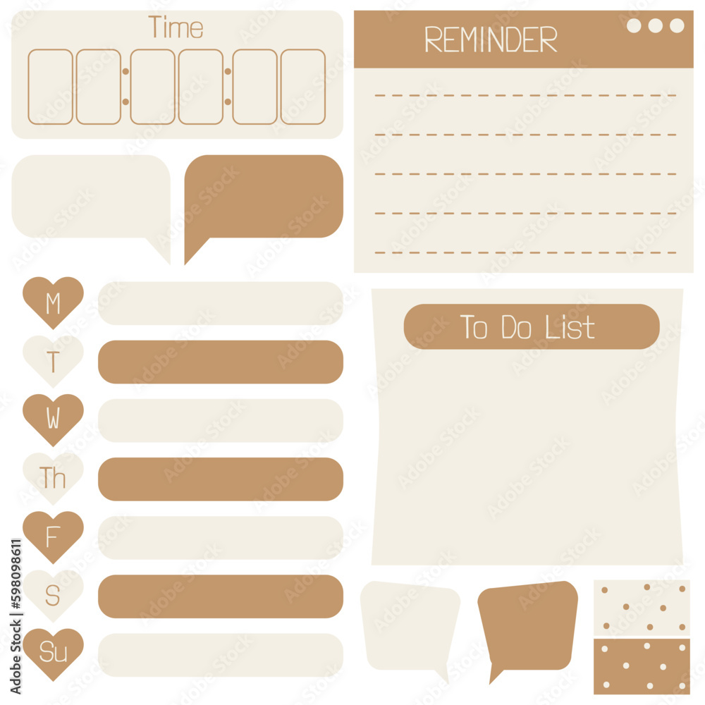 Cute blank paper notes. Stationery organizer set. Scrapbook notes and memo schedule.Printable planner stickers. To Do List sticky note pad. Digital planning element. Vector illustration. Cute blank paper notes. Stationery organizer set. Scrapbook notes and memo schedule.Printable planner stickers. To Do List sticky note pad. Digital planning element. Vector illustration.