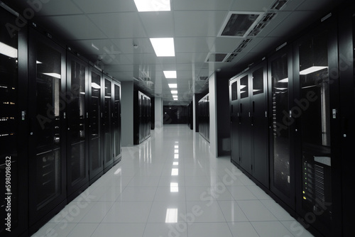 Server racks in server room data center. Generative ai. High quality photo Generative AI