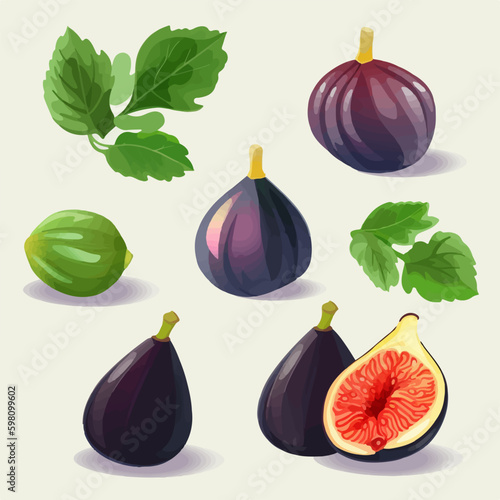 Set of fig stickers with different textures and shapes.