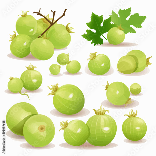 A collection of cartoon gooseberry illustrations with fun expressions and poses