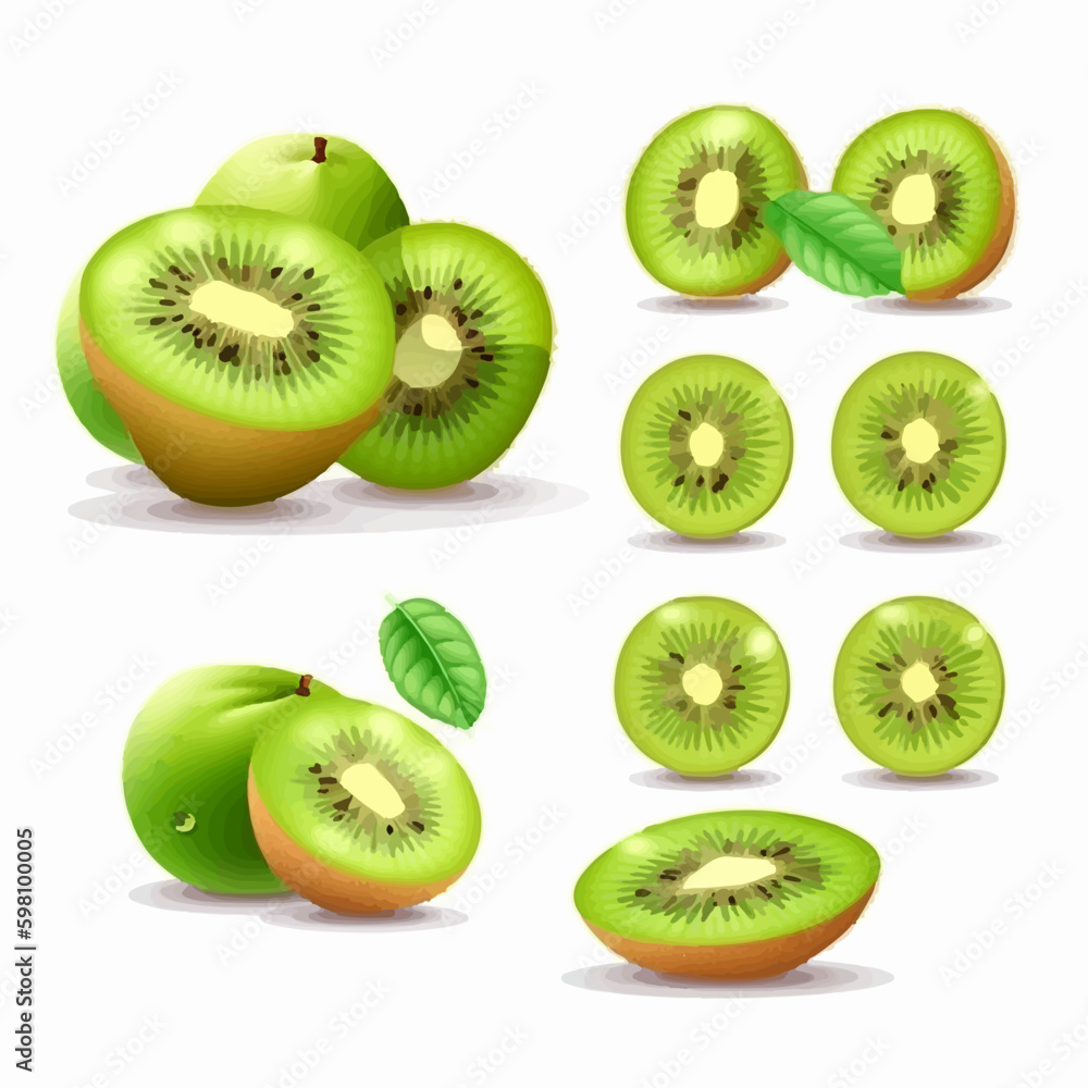 Fototapeta premium Set of Kiwi fruit stickers for your fruit-themed scrapbook