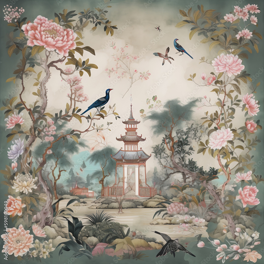 Chinoiserie Wallpaper Digital Print AI Printable Art, Wall Decor ...