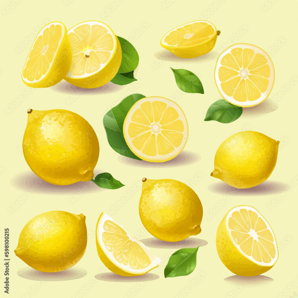 A set of hand-drawn lemon illustrations in a playful and whimsical style
